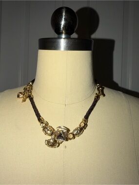 Vintage OTAZU Leather/Metal Toggle Charm Necklace